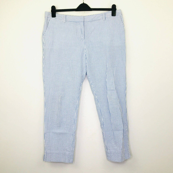 Vineyard Vines Women's 14 Pants Blue White Straight Crop Striped Seersucker DE16 - Picture 1 of 4